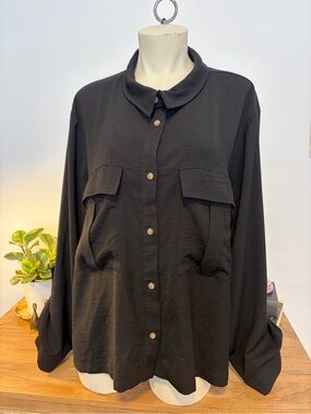 Reitmans Plus 3X Black Utility Button Front Blouse